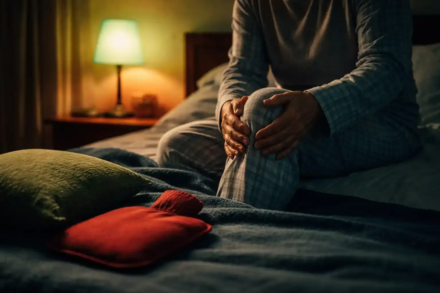 comment calmer les douleurs articulaires la nuit, adulte masse son genou au lit