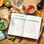 medicaments contre la fatigue sur table avec complements et carnet