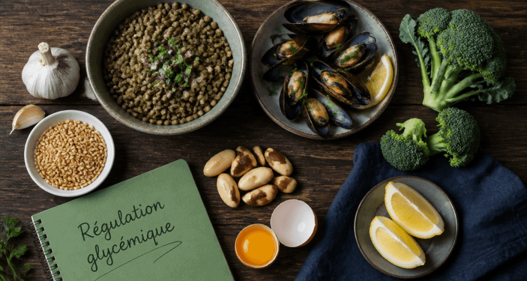 aliments riches en chrome en flat-lay