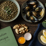 aliments riches en chrome en flat-lay