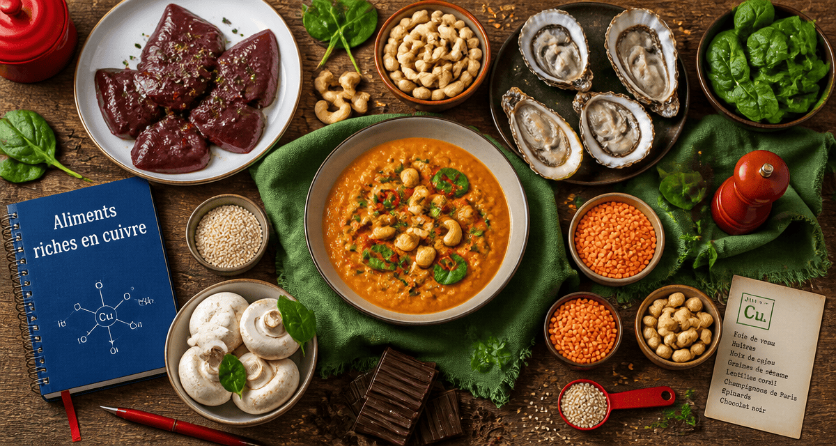 aliments riches en cuivre sur table