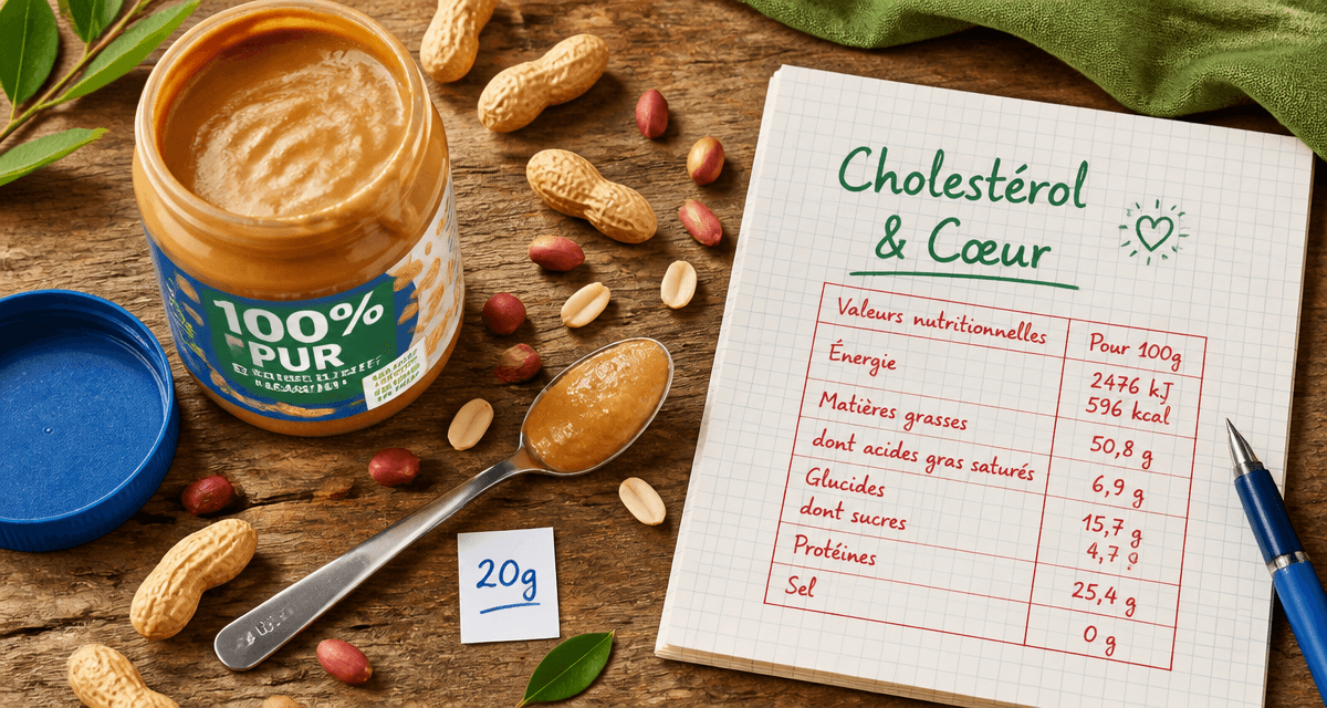 beurre de cacahuete et cholesterol sur table avec carnet