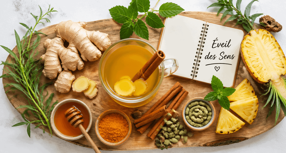 boisson aphrodisiaque fait maison sur planche avec épices et ananas