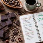 chocolat noir bienfaits et mefaits sur table avec cacao