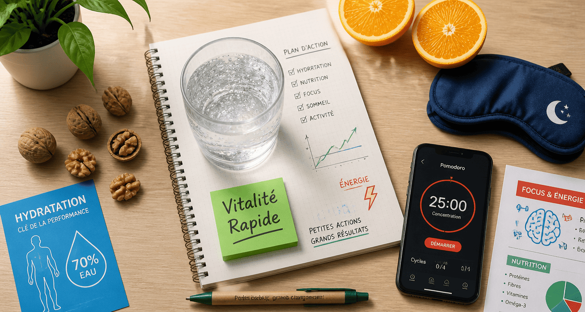 comment avoir de l energie rapidement bureau verre eau fruits noix