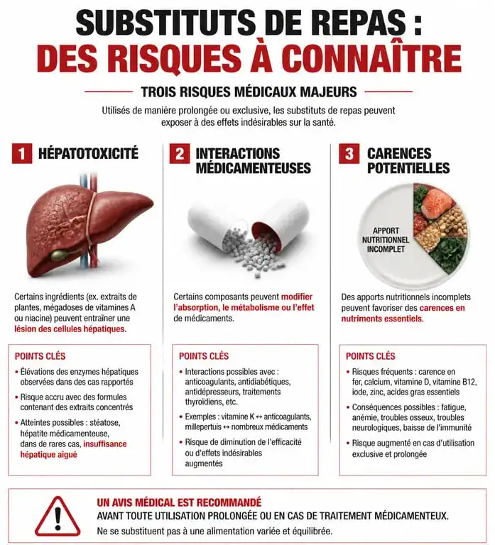 Infographie médicale sur les risques des produits Herbalife et avis des professionnels de santé