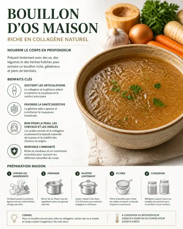 Bol de bouillon d'os maison pour fabriquer du collagène naturel