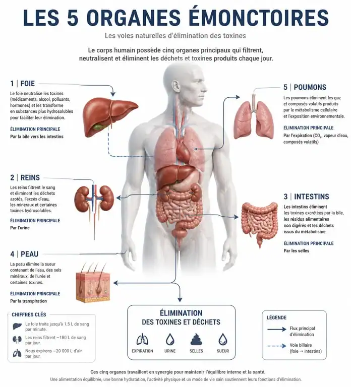 Infographie explicative des organes émonctoires pour détoxifier son corps naturellement