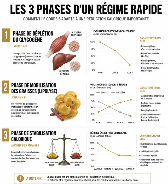 Infographie des phases métaboliques d'un régime rapide et efficace pour la perte de poids