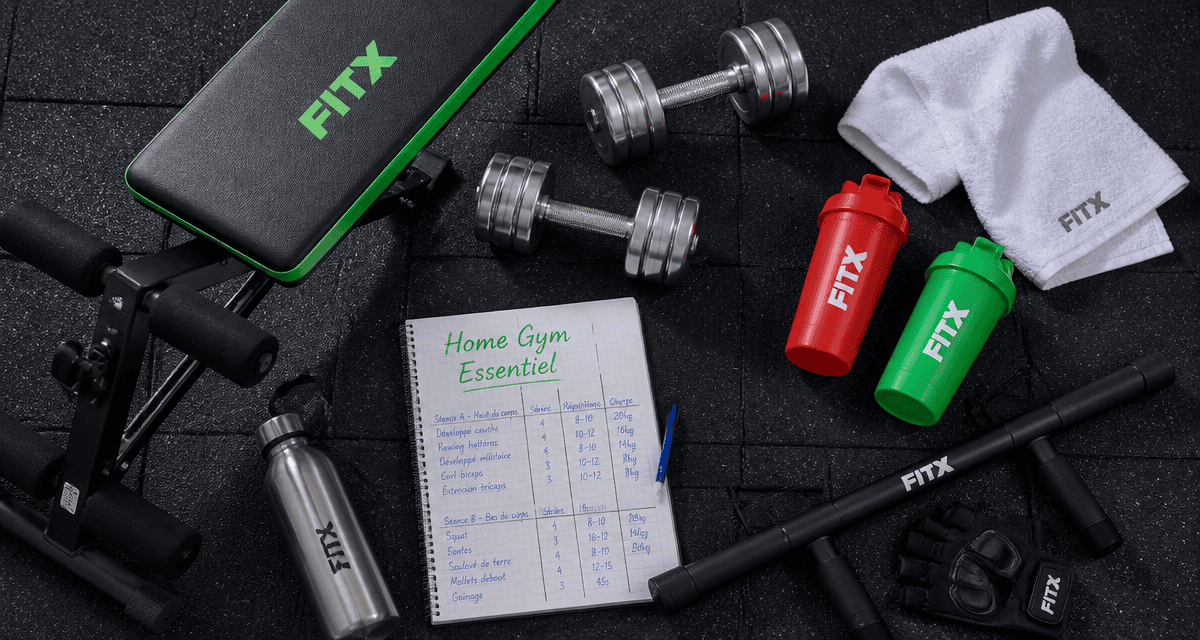 Équipements pour musculation à domicile vue du dessus