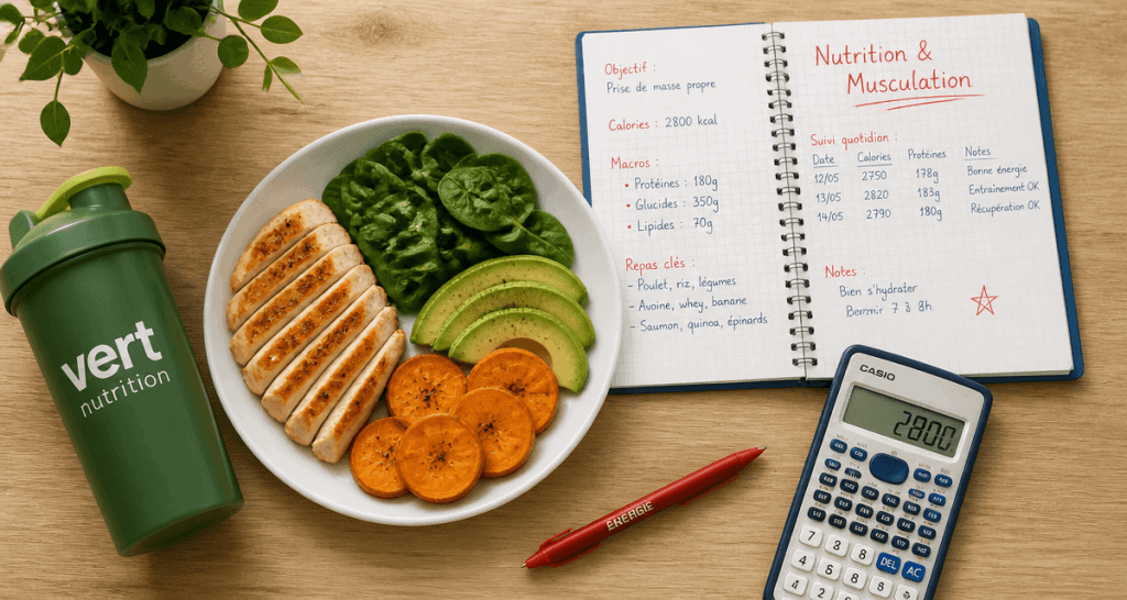 nutrition pour la musculation assiette aliments calculatrice carnet