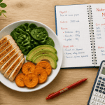 nutrition pour la musculation assiette aliments calculatrice carnet
