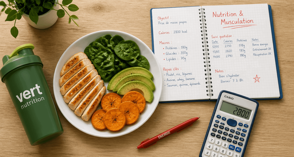 nutrition pour la musculation assiette aliments calculatrice carnet