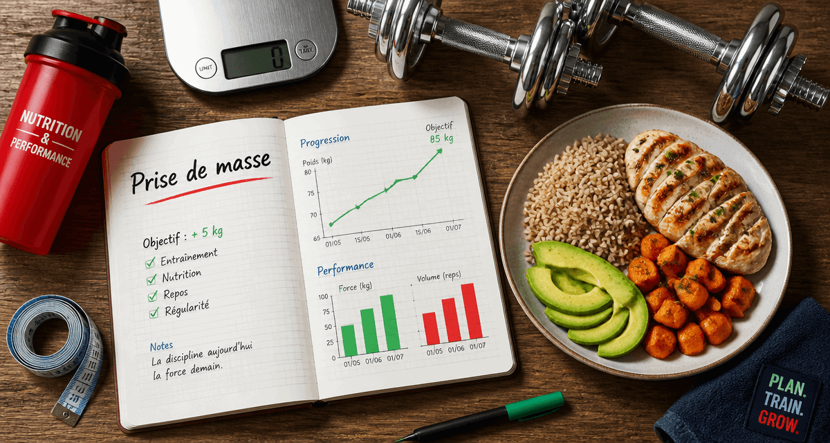 prise rapide de masse musculaire carnet repas haltères