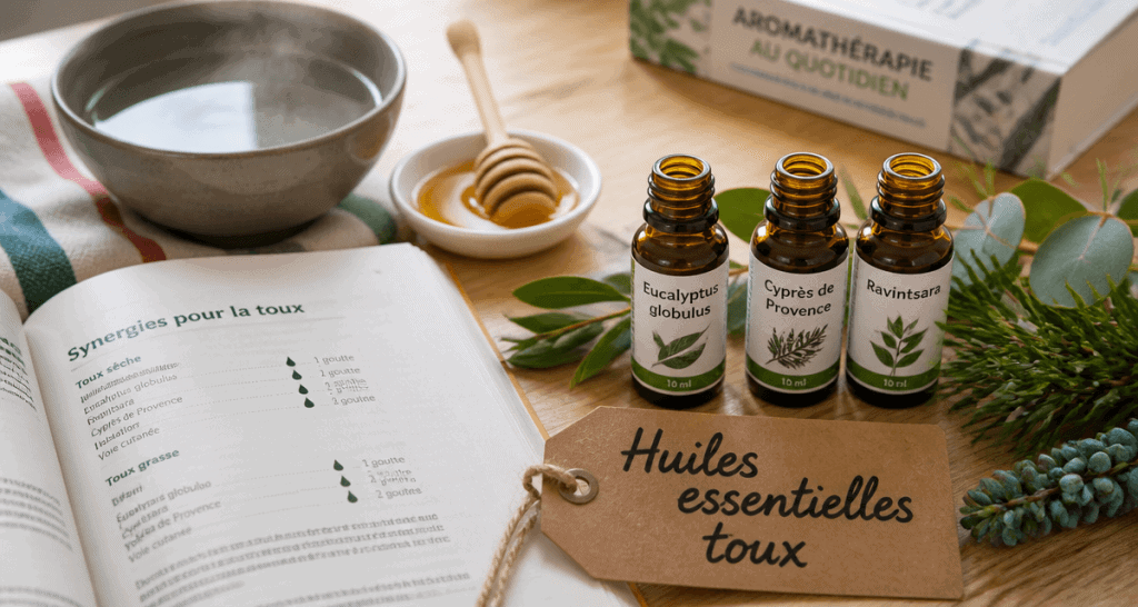 quel huile essentielle pour la toux flacons eucalyptus cyprès ravintsara