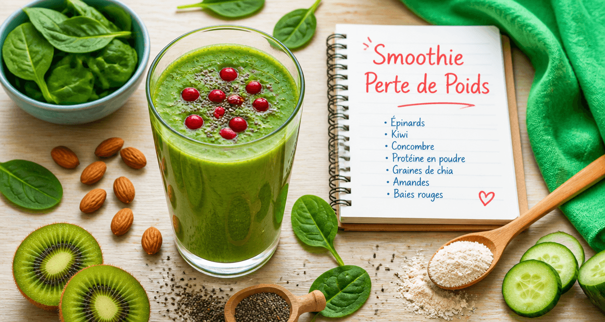 smoothie perte de poids vert avec graines de chia et baies