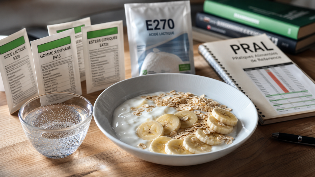 Acide lactique aliments a eviter : yaourt et banane sur table