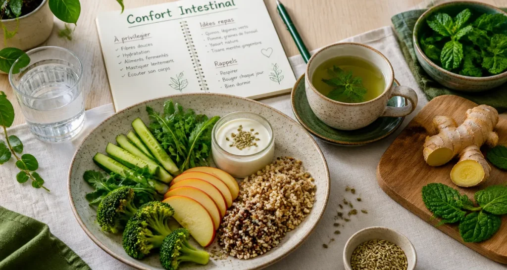 Aide pour la digestion, assiette équilibrée et plantes