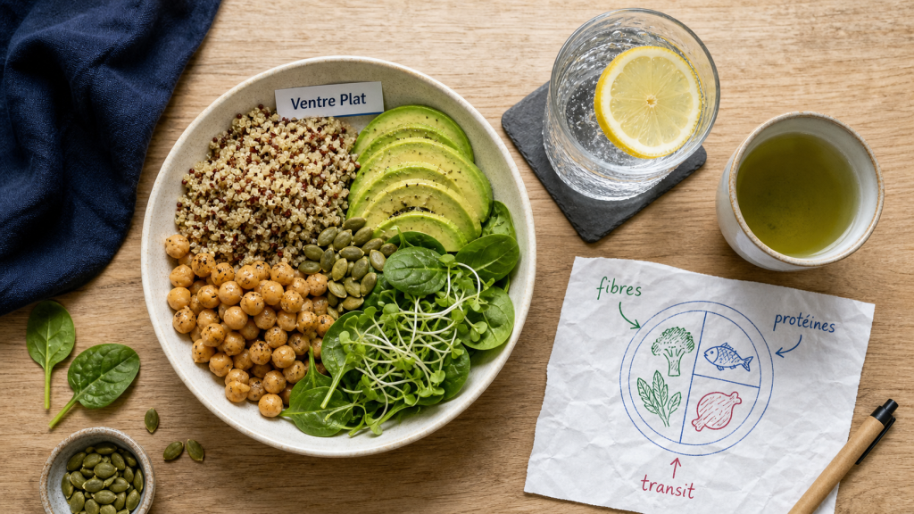Aliment pour perdre le ventre : bowl quinoa, pois chiches et fibres