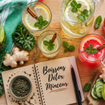 Boisson detox pour maigrir, carafes et ingrédients frais