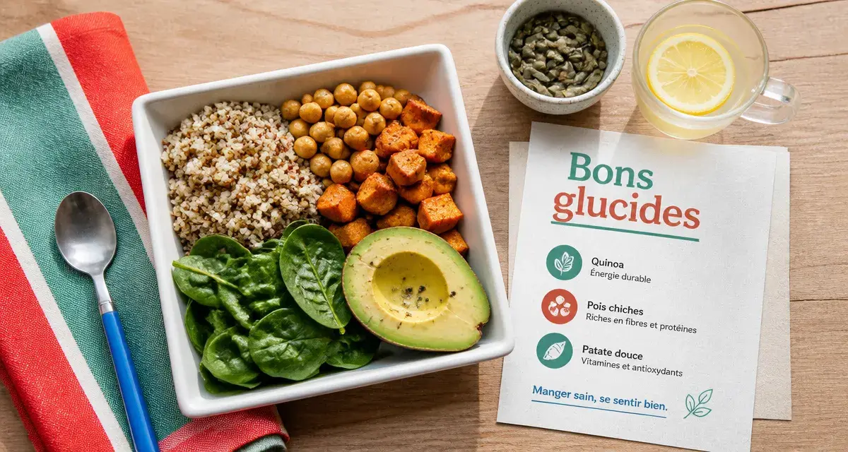 Bons glucides pour maigrir : bowl IG bas quinoa, pois chiches et patate douce