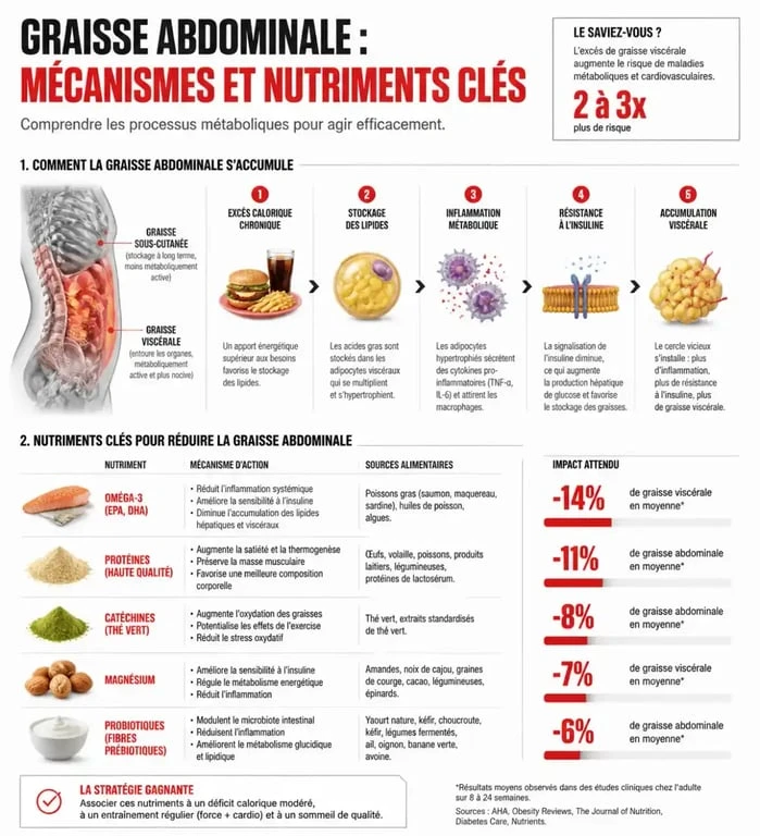 Infographie sur les aliments pour perdre le ventre et réduire la graisse abdominale