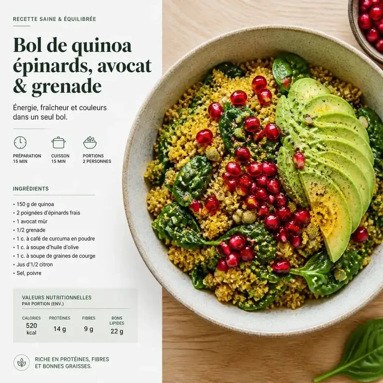 Bol de quinoa aux épices et avocat, une recette saine pour maigrir le ventre.