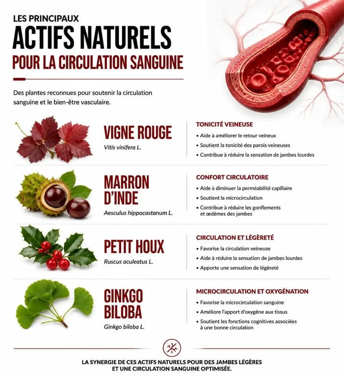 Infographie des meilleurs compléments alimentaires pour la circulation sanguine et leurs bienfaits