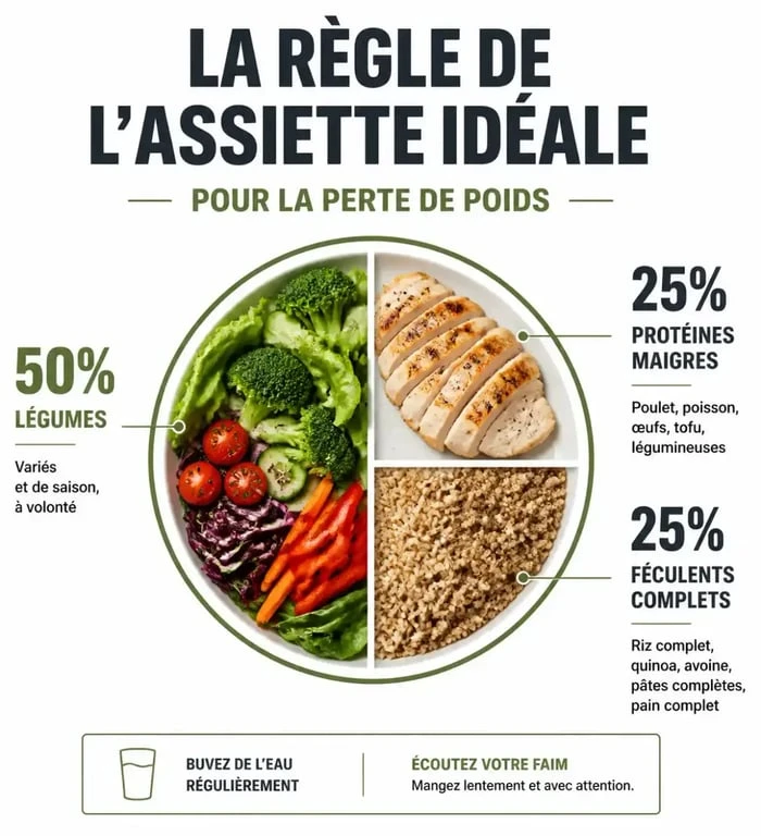 Infographie de l'assiette idéale pour un plan alimentaire perte de poids équilibré