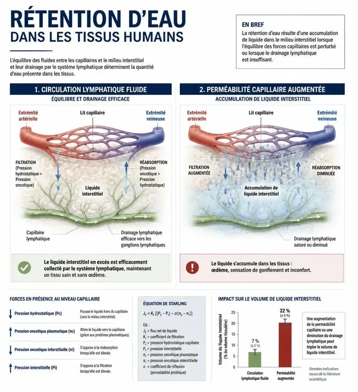 Schéma explicatif du mécanisme de la rétention d'eau et de l'action d'un anti rétention d eau puissant