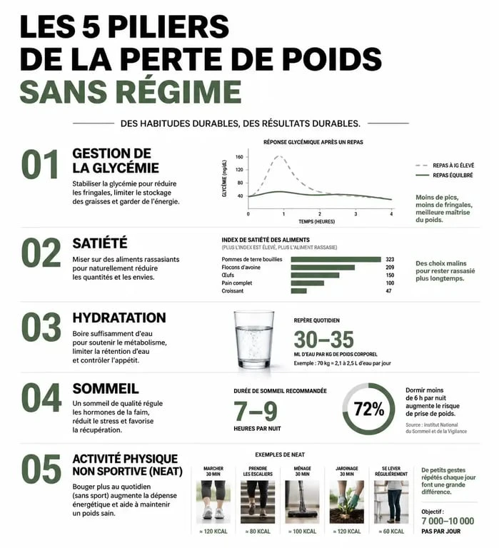 Infographie des 20 astuces pour maigrir sans régime et conseils pour une perte de poids durable
