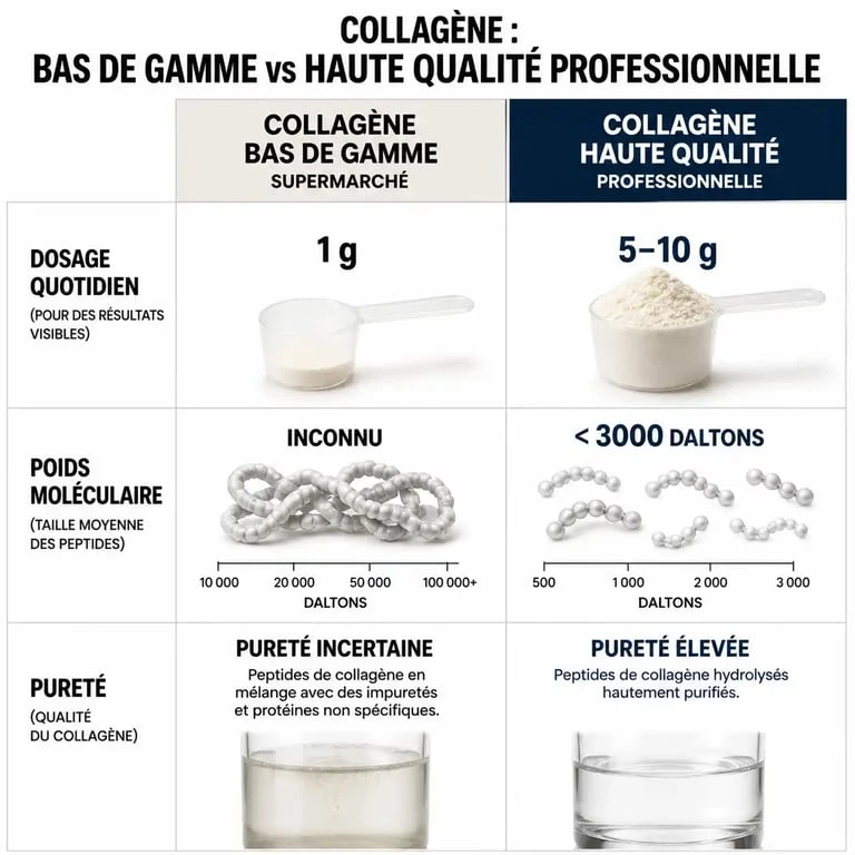Comparatif technique entre le collagène de chez Action et les standards de qualité pour les compléments alimentaires