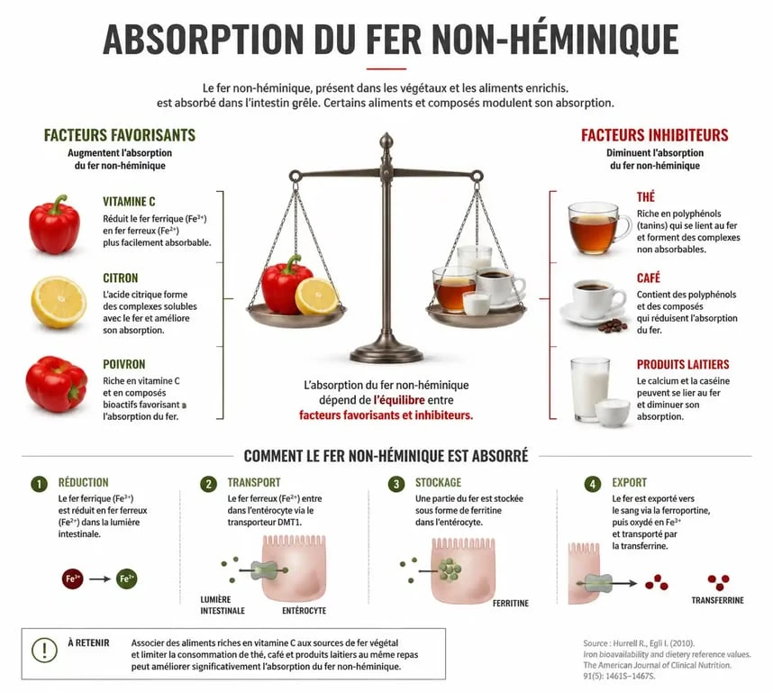 Infographie sur l'absorption du fer végétal et les aliments riches en fer
