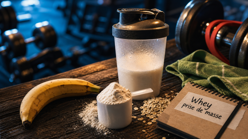 Meilleur proteine prise de masse : shaker whey, banane et avoine