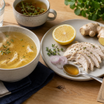 Que manger quand on est malade : bouillon de poulet, miel, citron et gingembre
