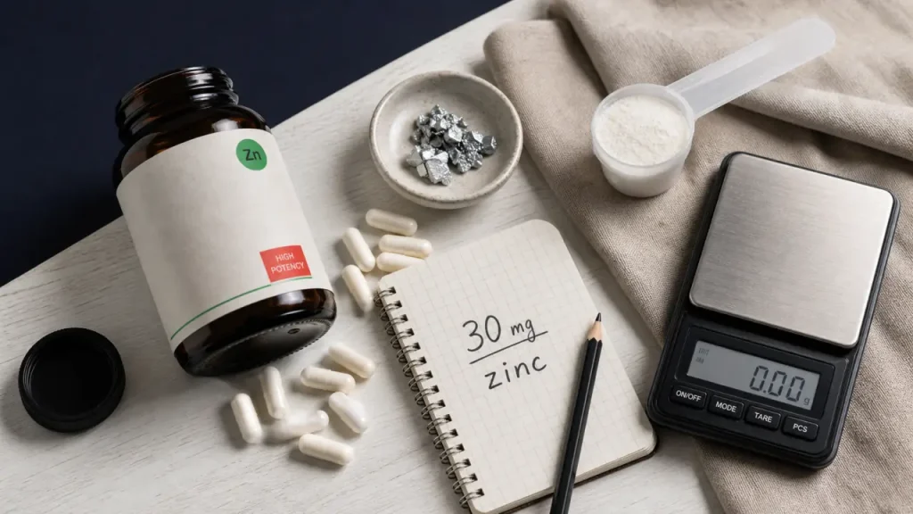 30 mg de zinc par jour pour acné : flacon et gélules