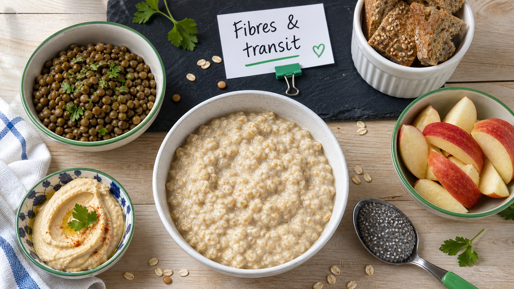 Aliments contenant des fibres : légumineuses, céréales complètes, meilleur transit