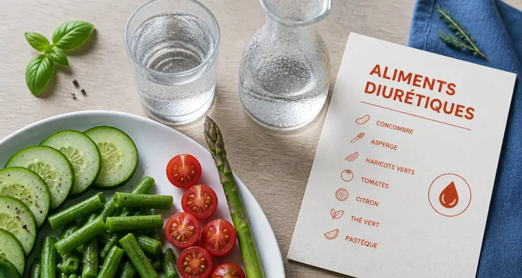 Aliments diurétiques : concombres et légumes, eau, pour jambes lourdes et rétention d’eau