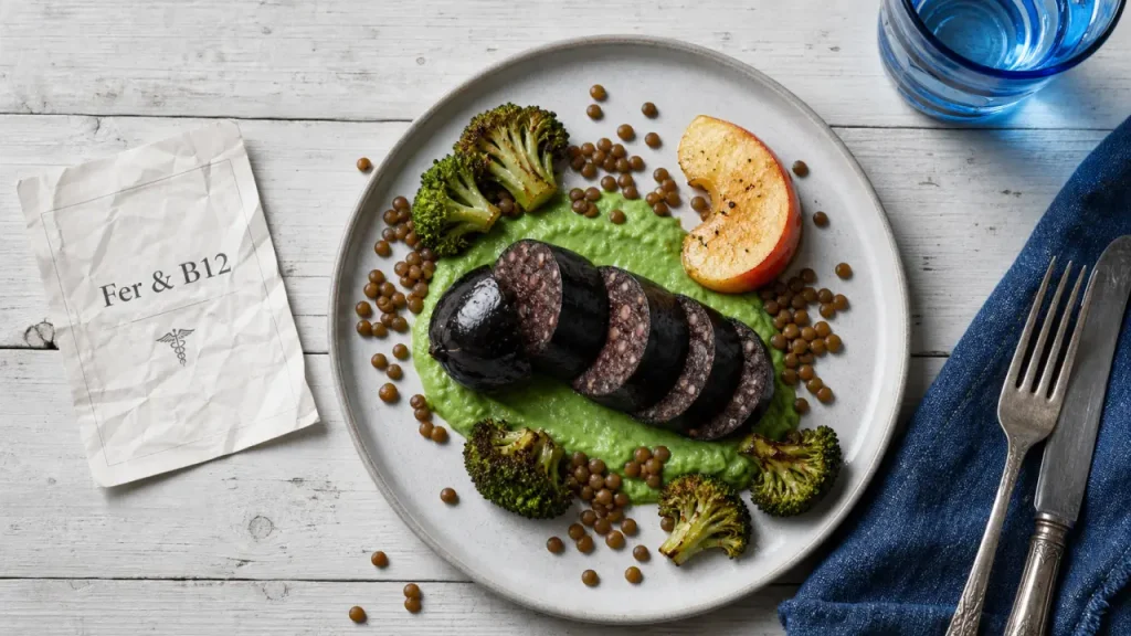 Boudin noir bienfaits cheveux : fer héminique et B12 pour la santé des cheveux