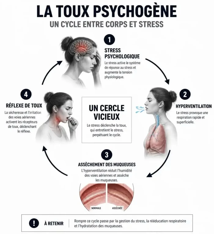 Schéma explicatif du mécanisme de la toux liée au stress et à l'anxiété