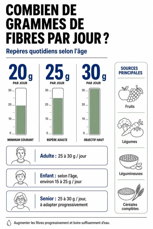 Combien de gramme de fibre par jour : infographie des repères quotidiens et des principales sources de fibres
