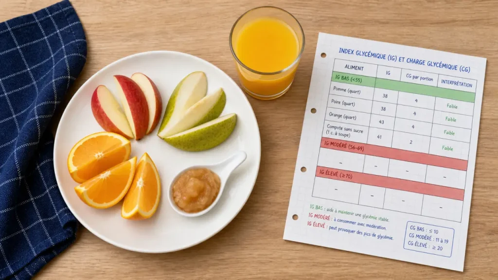 Indice glycemique des fruits tableau : fruits frais et jus