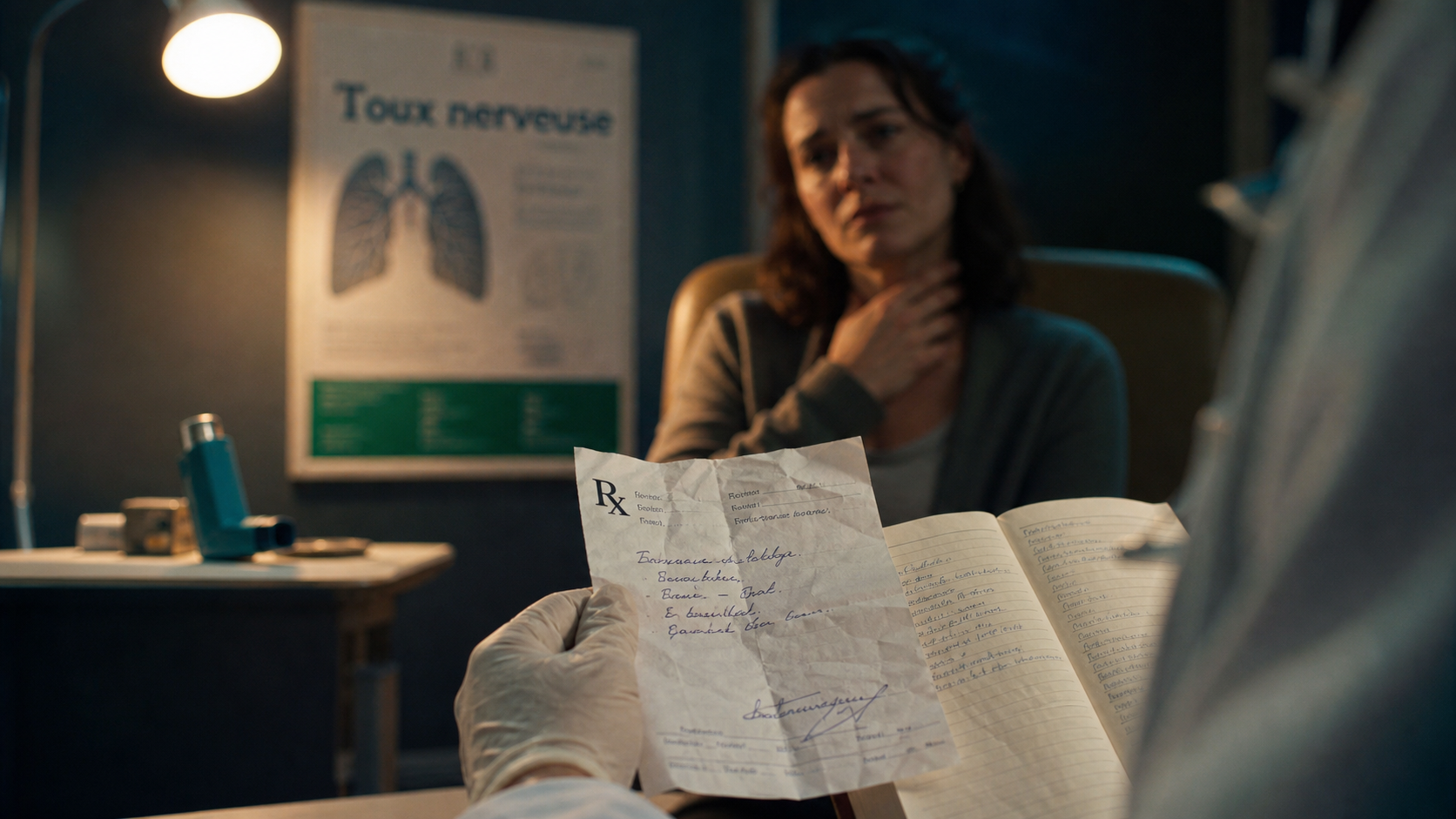 Stress et toux : femme avec gêne de la gorge, toux psychogène