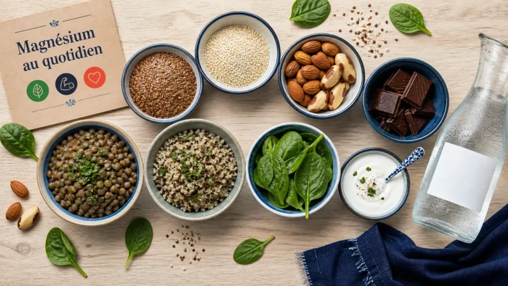 Alimentation riche en magnésium : cacao, graines, épinards et eau minérale