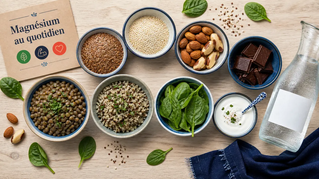 Alimentation riche en magnésium : cacao, graines, épinards et eau minérale