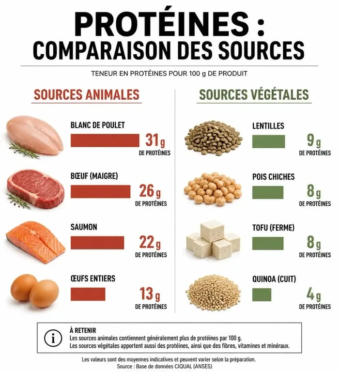 Infographie comparative des aliments riches en protéines pour la musculation