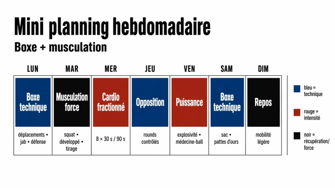 Musculation pour la boxe : planning hebdomadaire d’entraînement