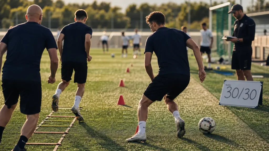 Exercices physiques football : vitesse, endurance et gainage sur terrain