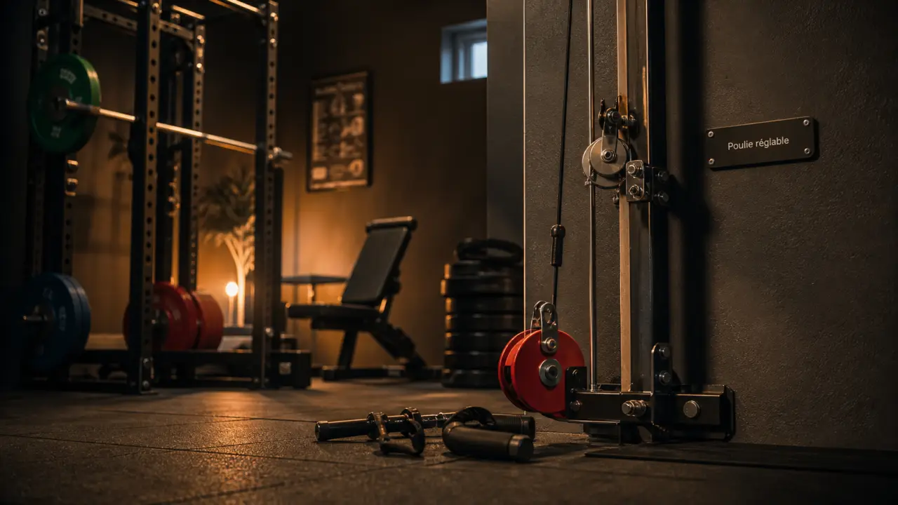 Musculation poulie : poulie réglable au mur en home gym