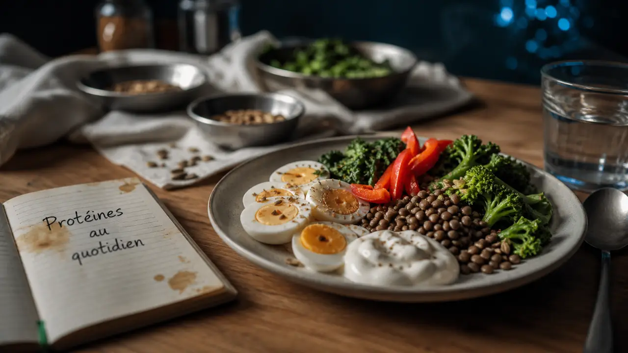 Pourquoi manger des proteines : assiette d’aliments riches en protéines